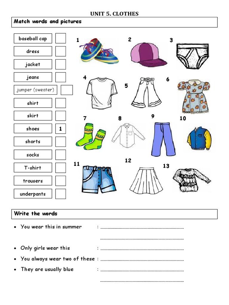 Clothes Matching Activity for Kids | PDF