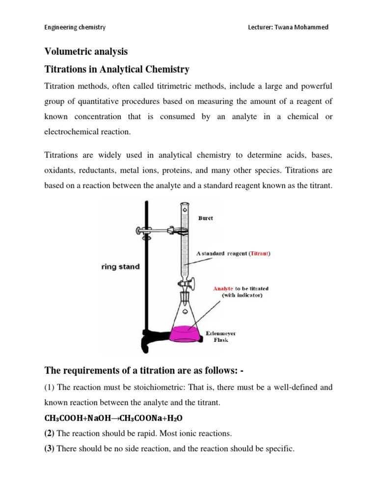 Volumetric Analysis Titrations in Analytical Chemistry PDF