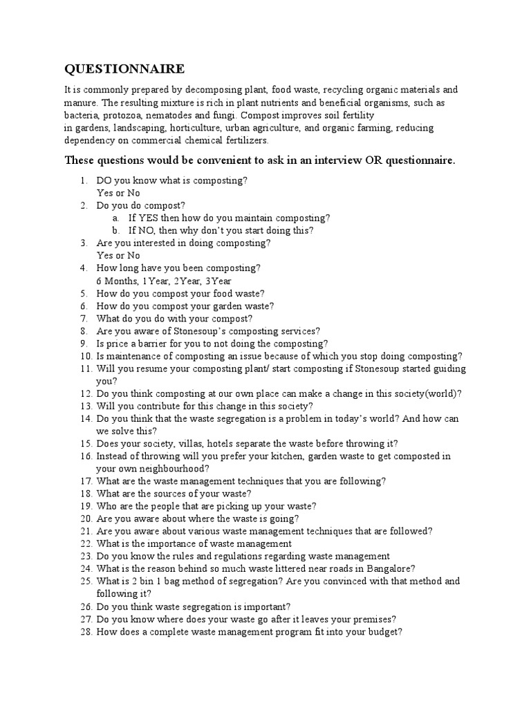 Composting Awareness and Practices Survey | PDF | Compost | Waste ...