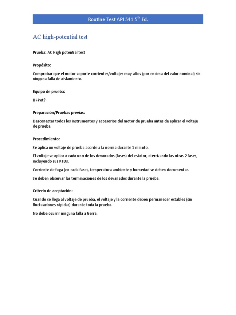 AC High Potential Test - API 541 | PDF
