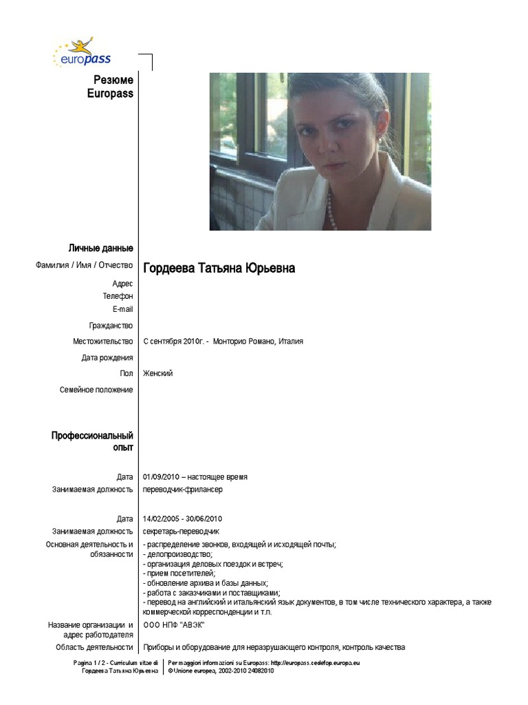 CV Sample Rus001 | PDF