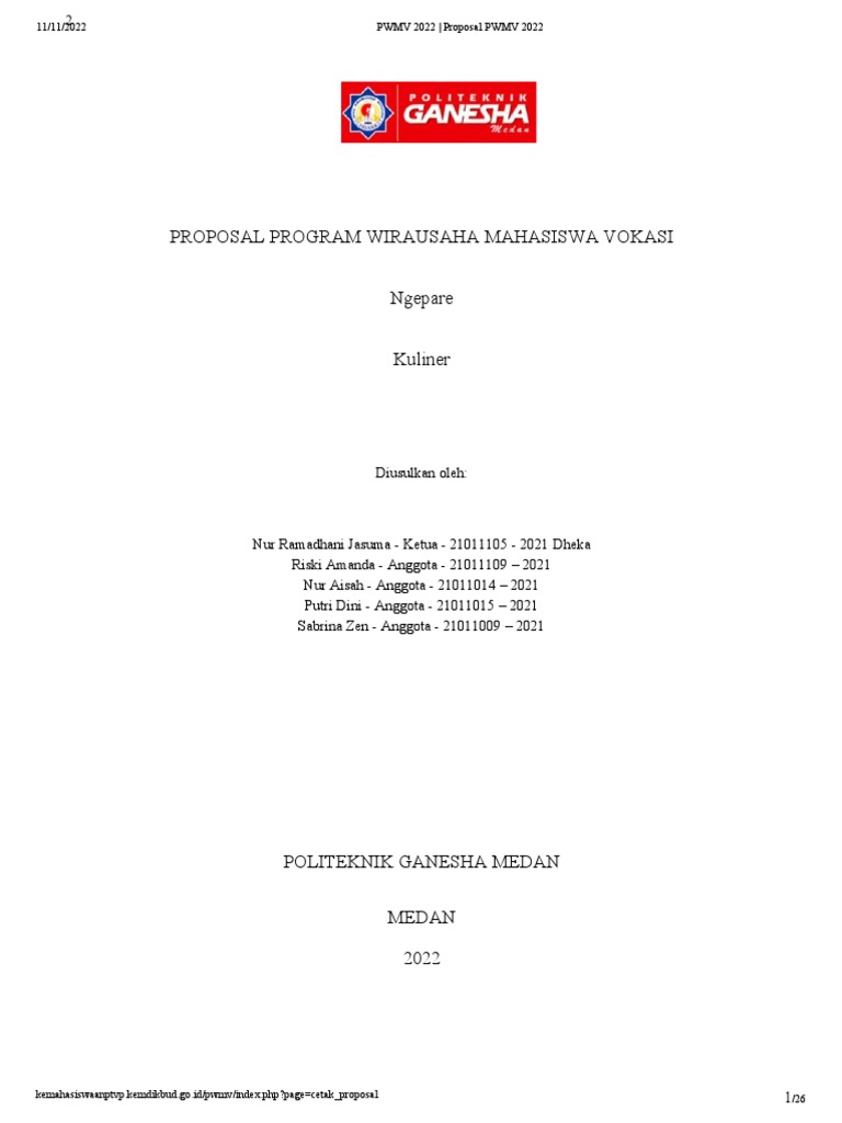 Contoh Proposal PMW Poliban 2021 Mengripik Kuliner | PDF