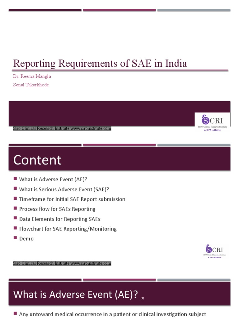 SAE Reporting Guidelines in India | PDF