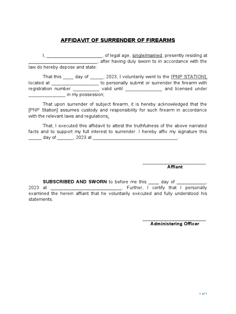 Firearm Surrender Affidavit Form | PDF