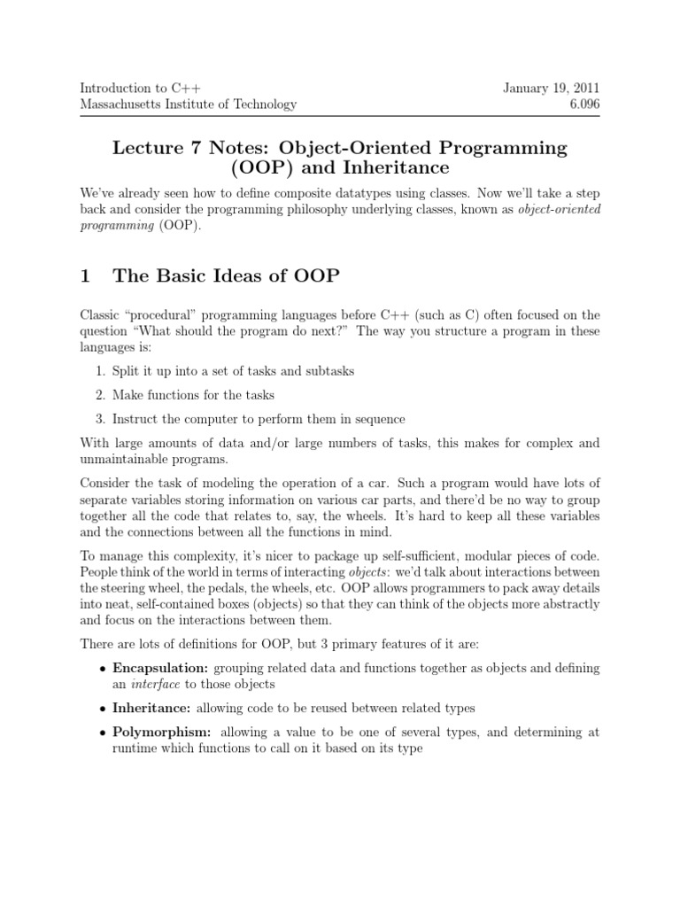 Lecture 7 Notes: Object-Oriented Programming (OOP) and Inheritance ...