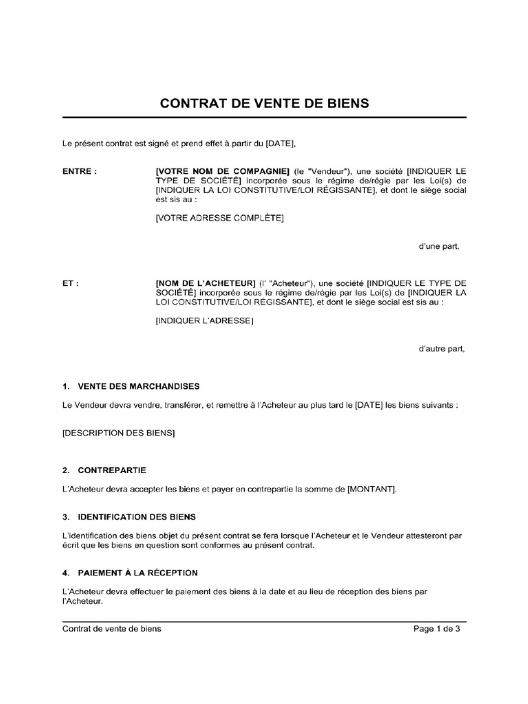 Contrat de Vente de Biens PDF