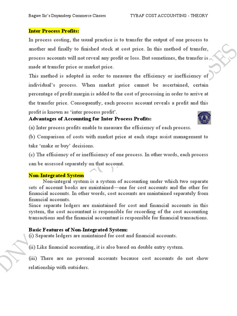 Dnyandeep Cost Accounting 3 Short Notes PDF Profit (Economics