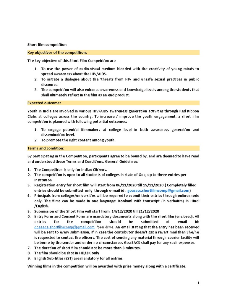 Short Film Competition | PDF | Management Of Hiv/Aids | Hiv/Aids