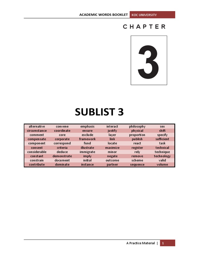Academic Words Booklet - Chapter 3 | PDF