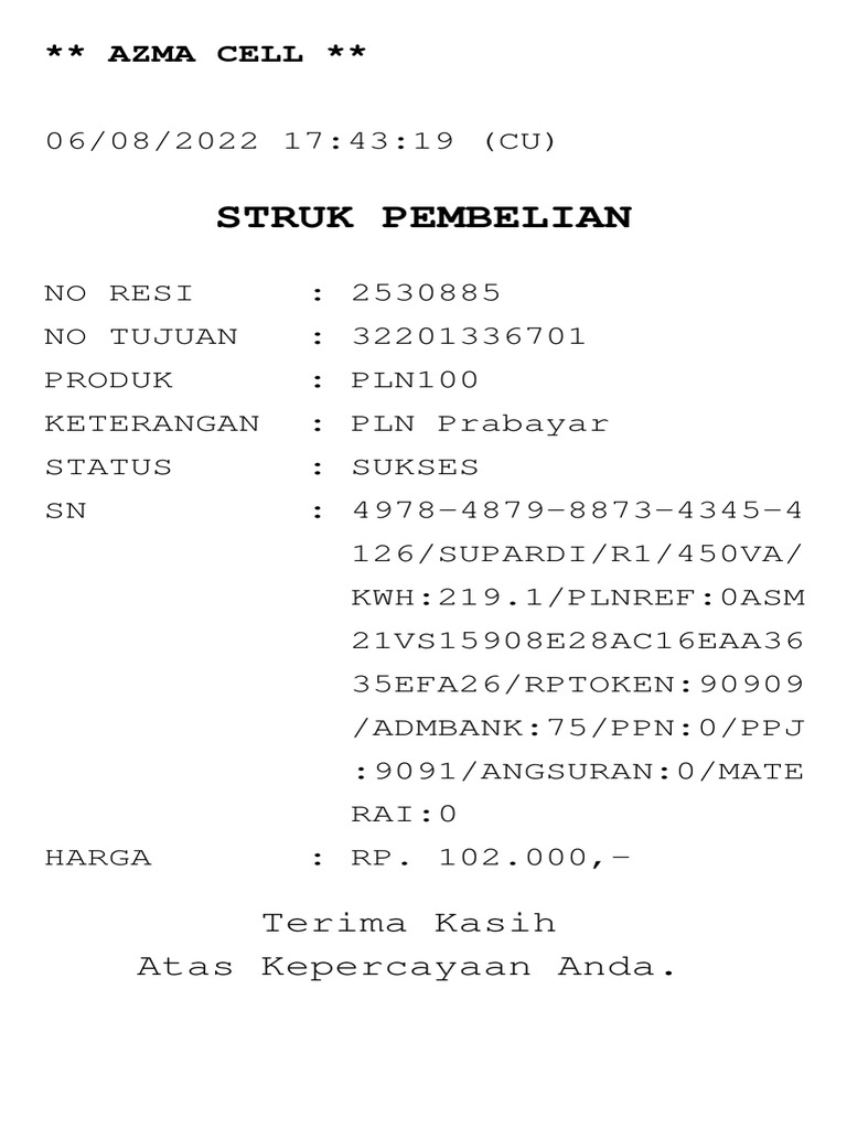 Struk Pembelian: Terima Kasih Atas Kepercayaan Anda | PDF