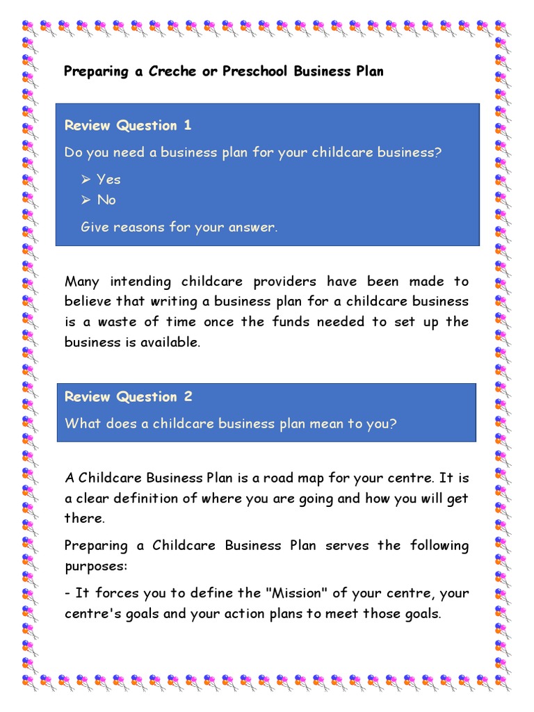 Preparing A Creche or Preschool Business PlanLecture Note PDF