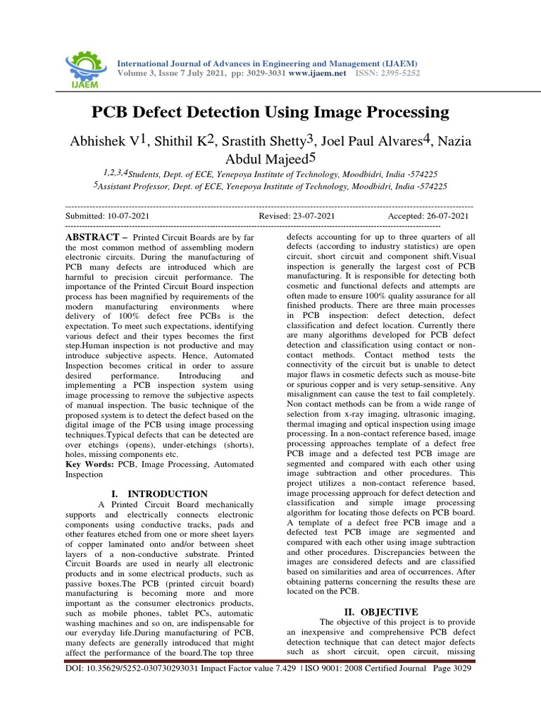 PCB Defect Detection Using Image Processing | PDF