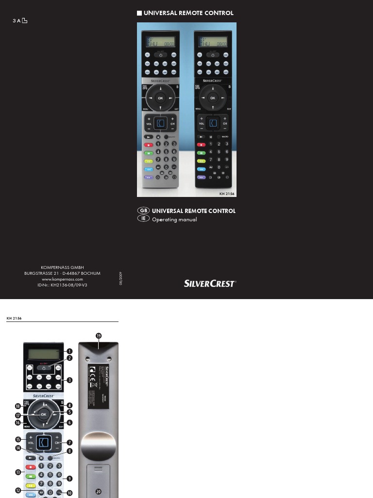 Silvercrest Universal Remote Manual | PDF | Remote Control | Menu ...