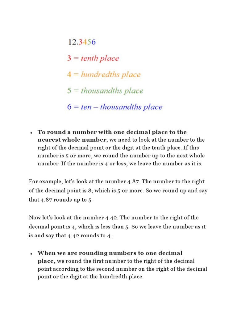 To Round A Number With One Decimal Place To The Nearest Whole Number | PDF