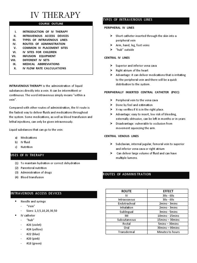 IV Therapy: Access and Equipment Guide | PDF | Intravenous Therapy ...