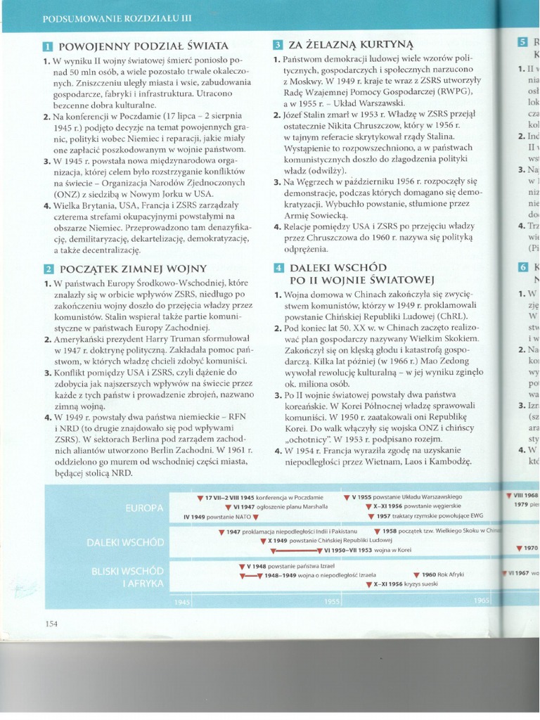 świat Po 2 Wojnie światowej Sprawdzian Klasa 8 Pdf Odpowiedzi Klasa VIII - Powtórzenie Świat Po II Wojnie Światowej | PDF
