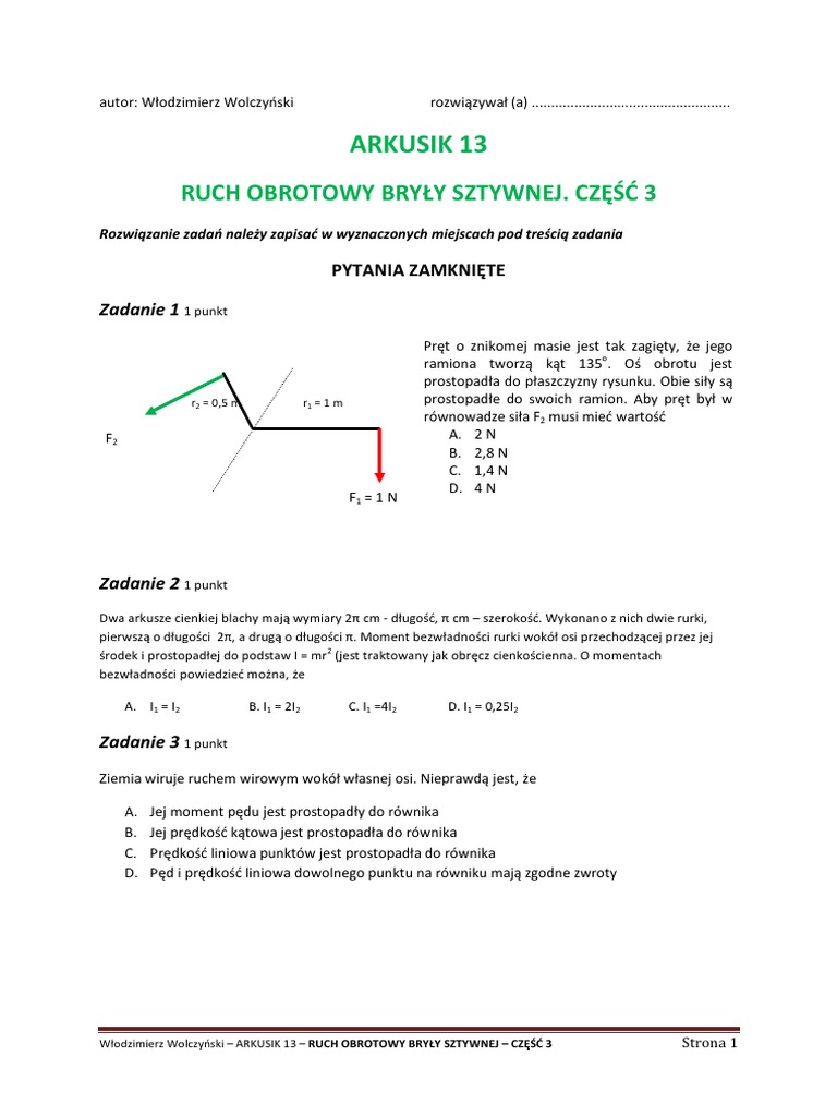 13 Ruch Obrotowy Bryly Sztywnej Czesc 3 | PDF