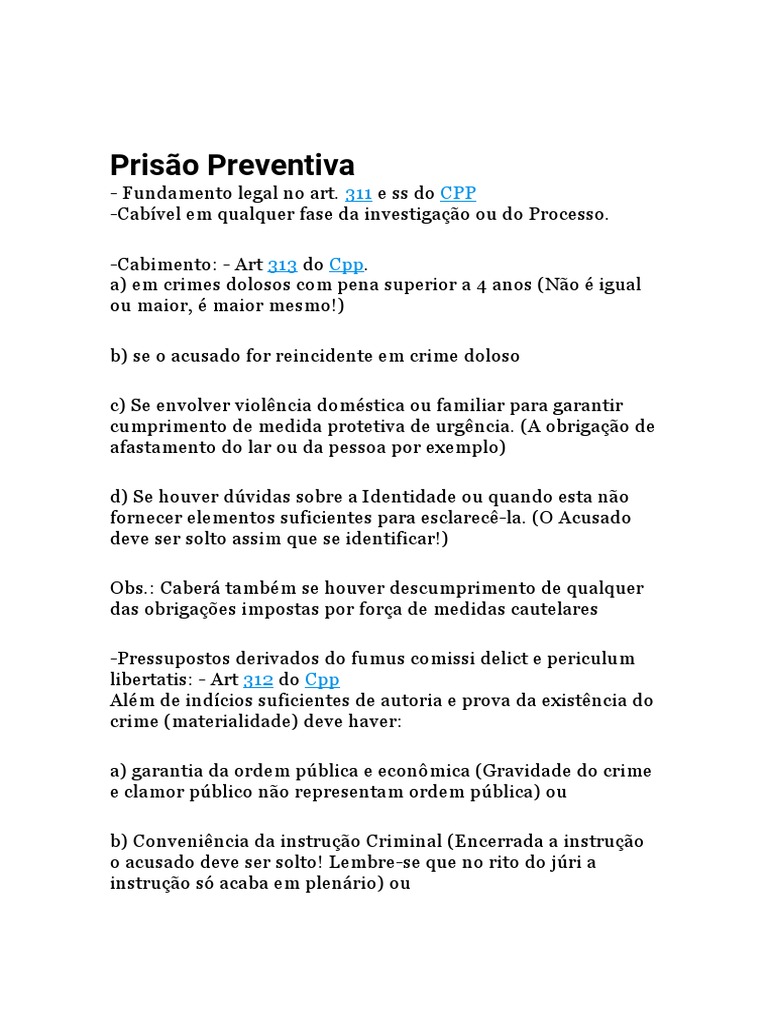 Prisão Preventiva | PDF | Direito Penal | Crime e violência
