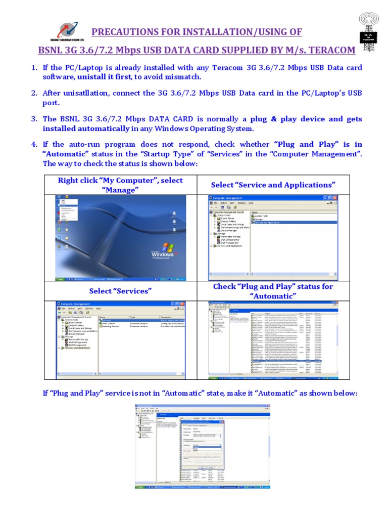 Precautions and instructions for installing and using BSNL 3G 3.6/7.2