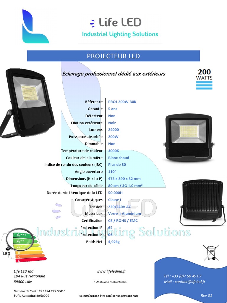 Projecteur LED 200W pour extérieur | PDF