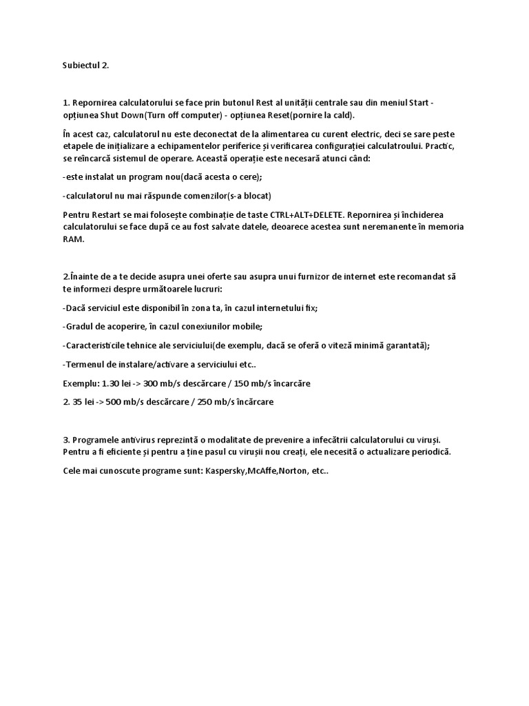 Subiectul 2 Competente Digitale | PDF