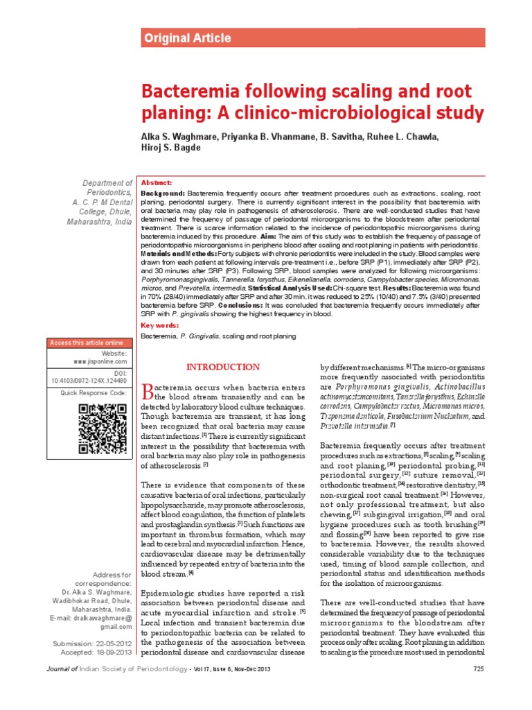 Bacteremia Following Scaling and Root Planing A.8 PDF