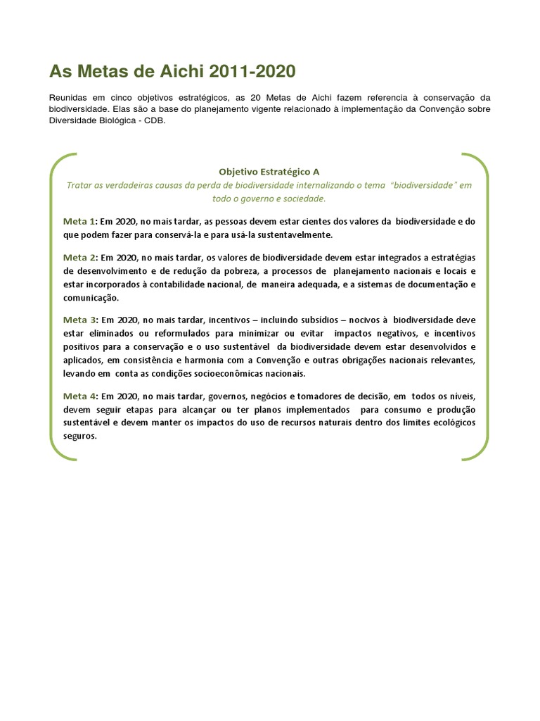 As Metas de Aichi | PDF | Biodiversidade | Biologia de Conservação