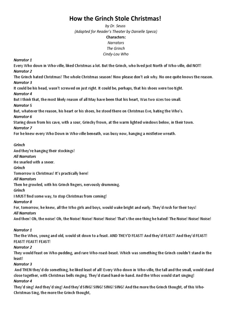 Grinch Reader's Theater Script | PDF | Dr. Seuss | Christmas