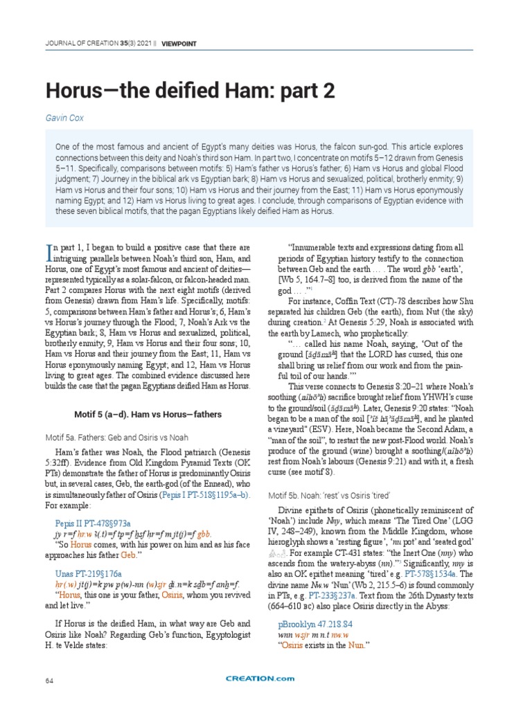 Horus as the Deified Ham Comparing Motifs Between the Biblical Account