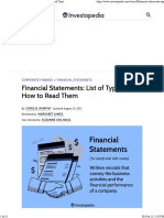 Financial Statements List of Types and How To Read Them