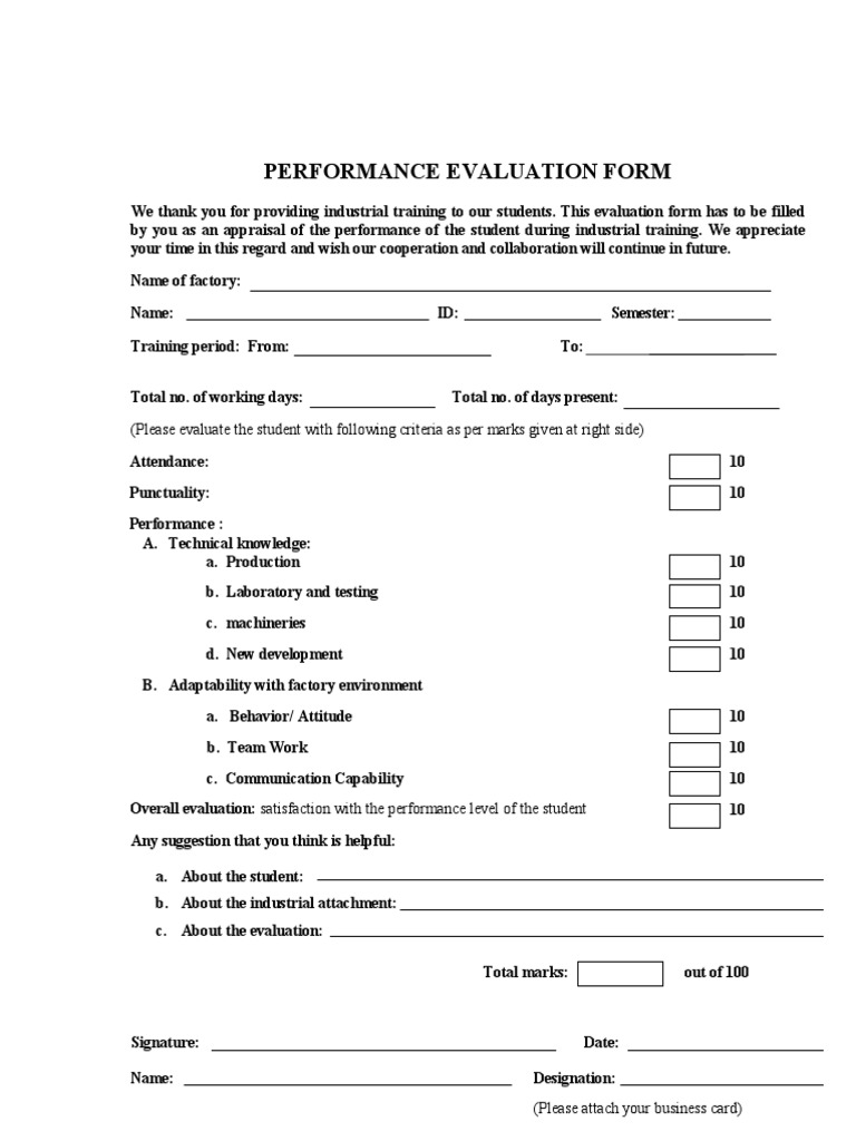 Performance Evaluation Form PDF