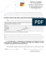 Attestation de Declaration de Perte Ou de Vol