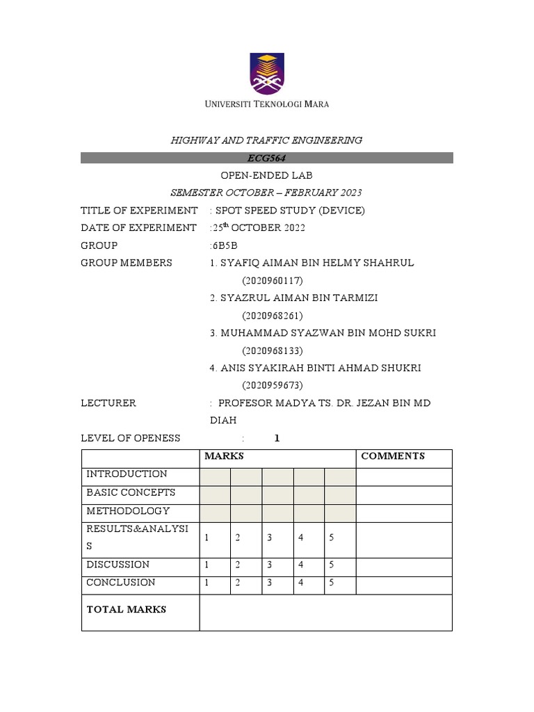 Spot Speed Study Baru | PDF | Traffic | Speed Limit