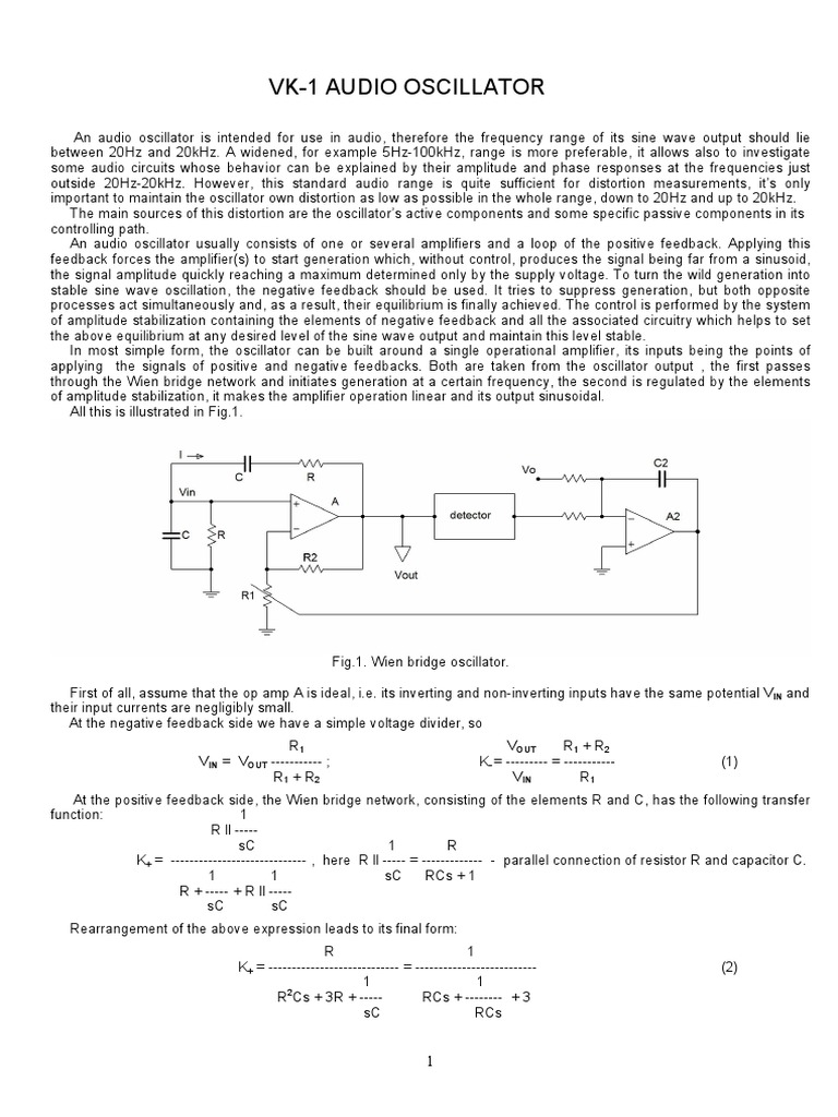 VK1 Audio Oscillator PDF Electronic Oscillator Amplifier
