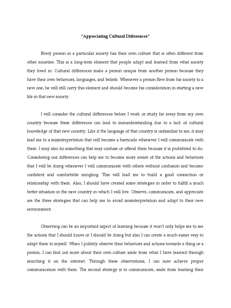 Essay - Cultural Differences | PDF | Nonverbal Communication | Linguistics