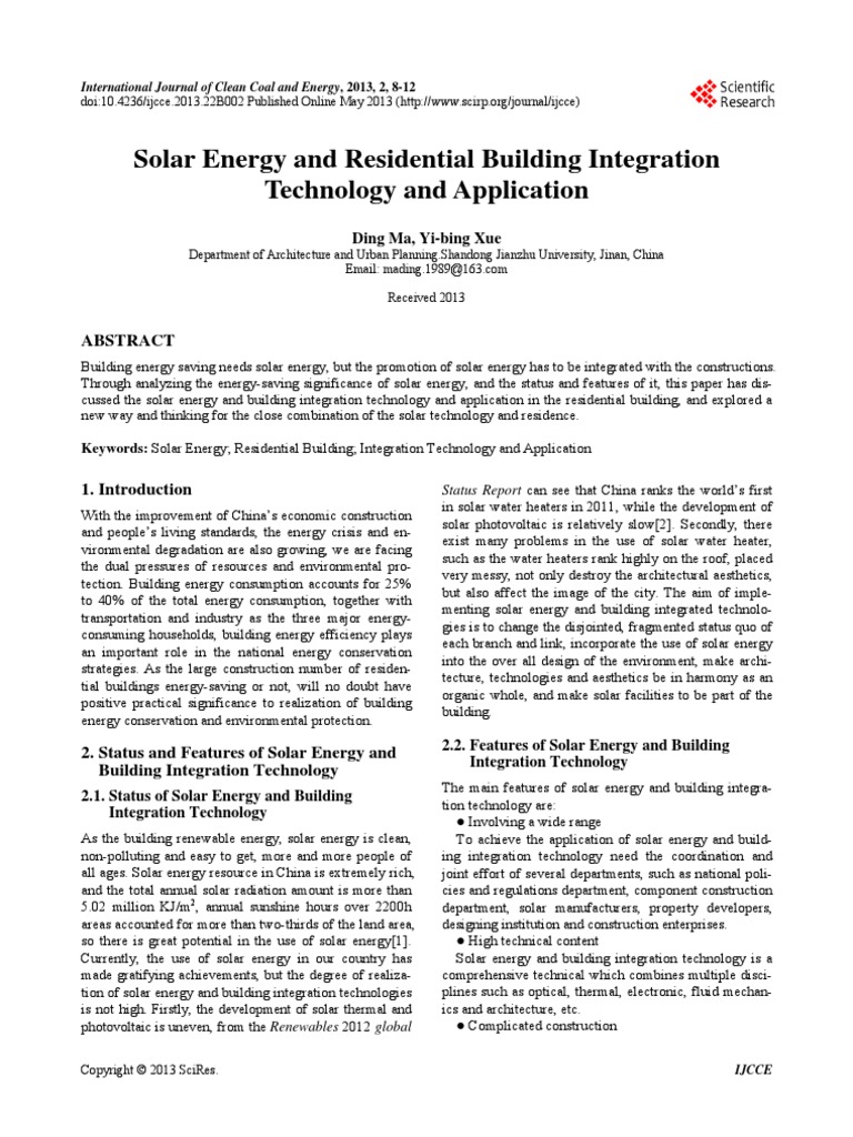 Solar Energy and Residential Building Integration | PDF | Photovoltaics ...