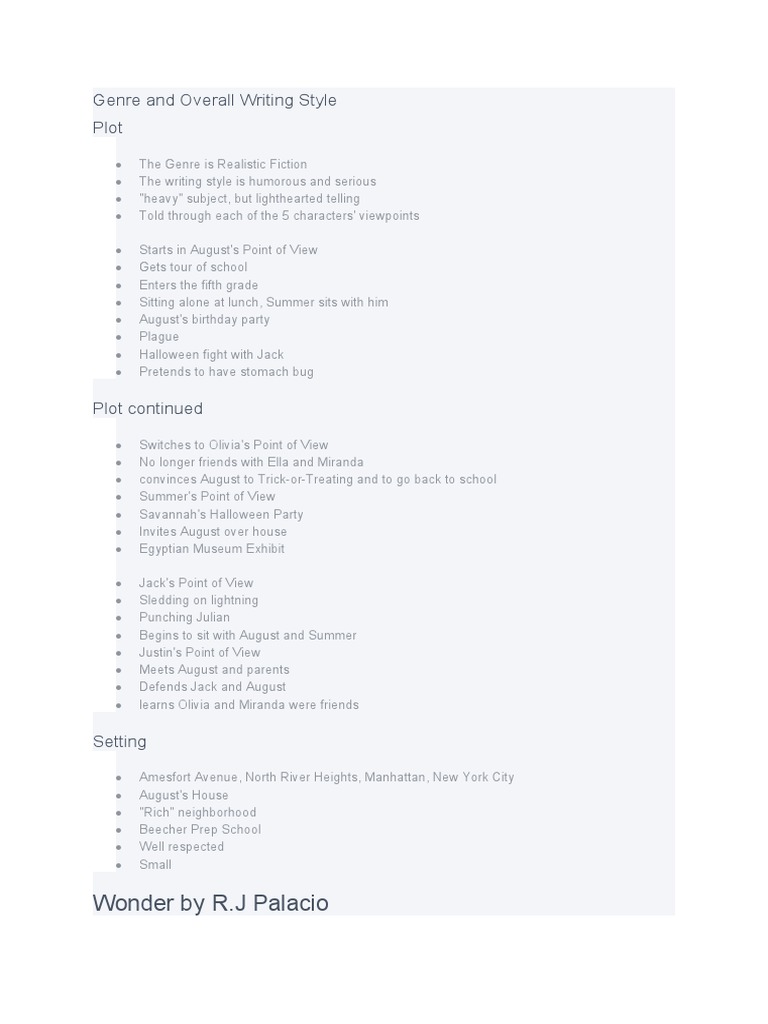 Wonder Characters, Setting, Plot Overview | PDF | Face