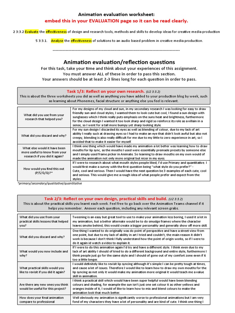 Animation Evaluation | PDF