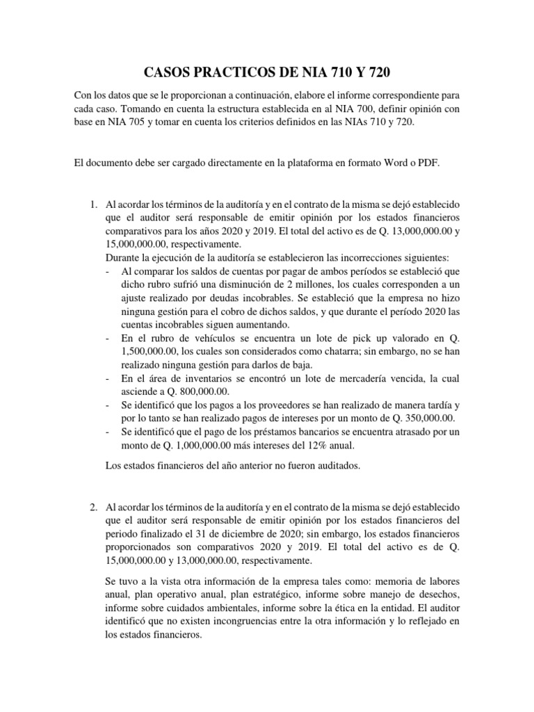 Casos Practicos de Nia 710 y 720 | PDF | Contralor | Auditoría