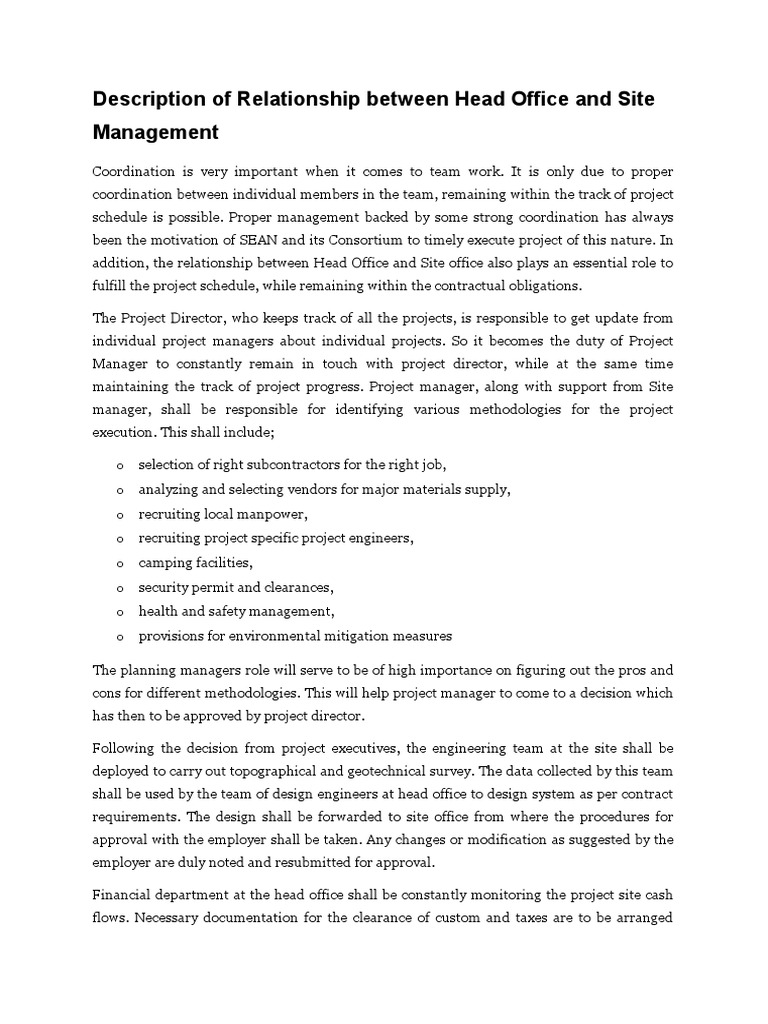 View of Head Office-Site Coordination in Projects | PDF | Economies | Business