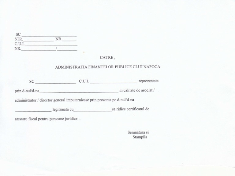 Imputernicire Ridicare Certificat Atestare Fiscala Pj