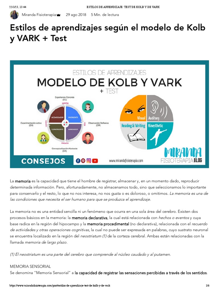 Estilos de Aprendizaje - Test de Kolb y de Vark | PDF | Memoria ...