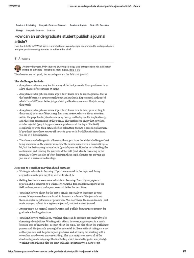 Publishing Journal Articles as Undergrads | PDF | Thesis | Academic ...