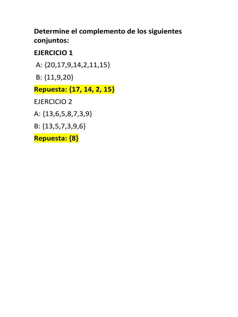 Determine El Complemento de Los Siguientes Conjuntos | PDF