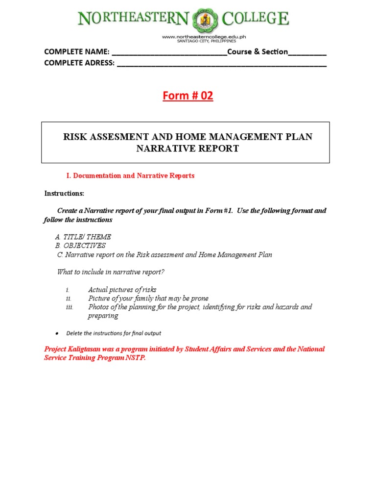 Risk Assessment and Home Management Plan Form 2 | PDF | Art