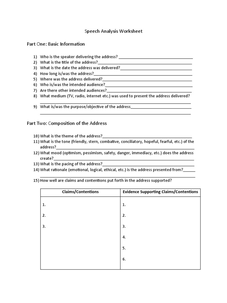 5 The Medium Matters Speech Analysis Worksheet PDF
