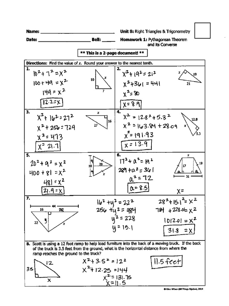 the pythagorean theorem assignment 6.1 answer key