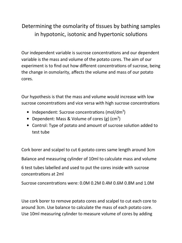 Lab Report Osmolarity PDF Concentration Chemistry