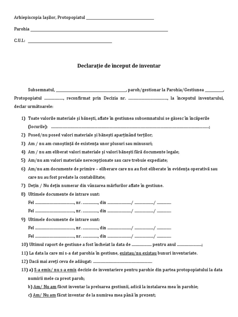 Declaratie de Inceput de Inventar | PDF
