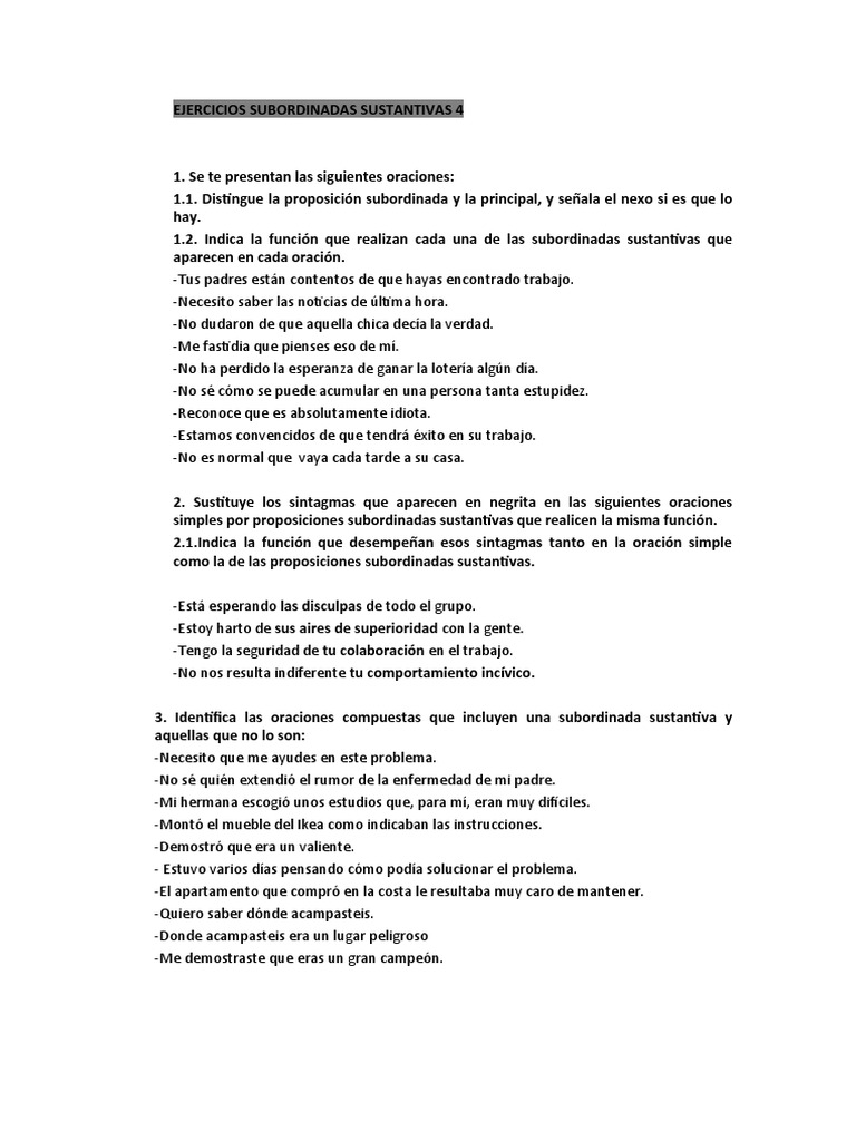 Ejercicios Sust 2bachi4 | PDF | Artes del Lenguaje y Comunicación